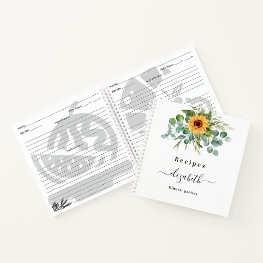 Recepten zonnebloem eucalyptus groen script naam notitieboek (Binnen)