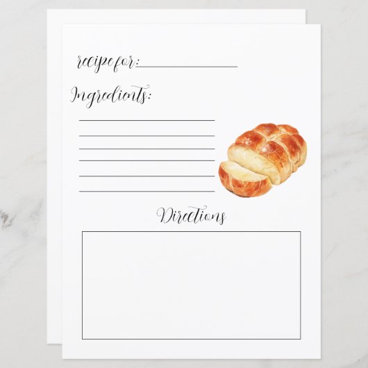 Receptenboek Pagina voor brood (Voorkant / Achterkant)