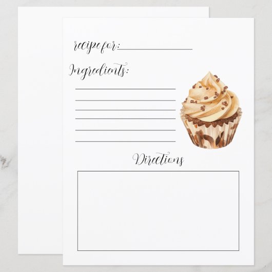 Receptenboek Pagina voor Cupcakes (Voorkant / Achterkant)