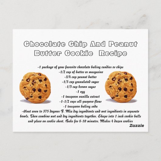 Receptenkaart Chocolade Chip Pindakaas Cookie Briefkaart (Achterkant)