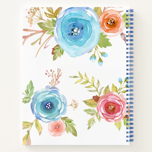 Receptenkookboek, blauw rood sinaasappel bloemige  notitieboek (Achterkant)