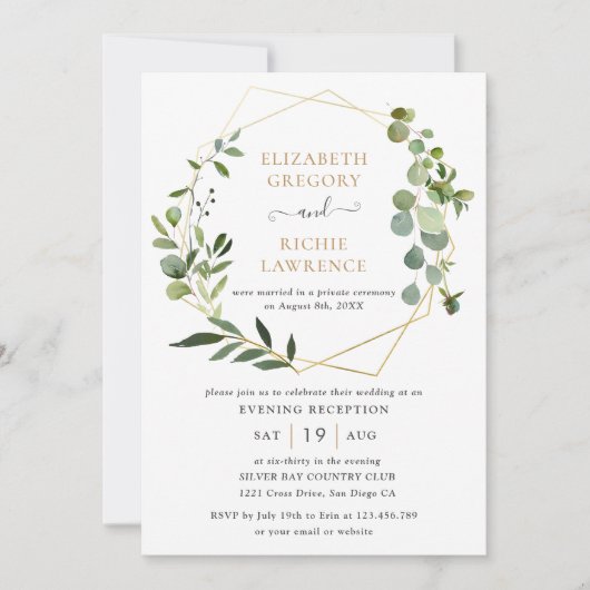 Receptie Alleen Gouden Geometrische Groene Bloemen Kaart (Voorkant)