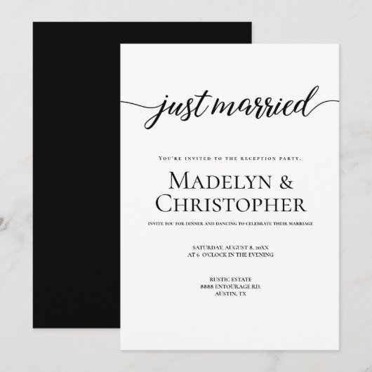 Receptie Alleen Trouwscript Net getrouwd Kaart (Voorkant / Achterkant)