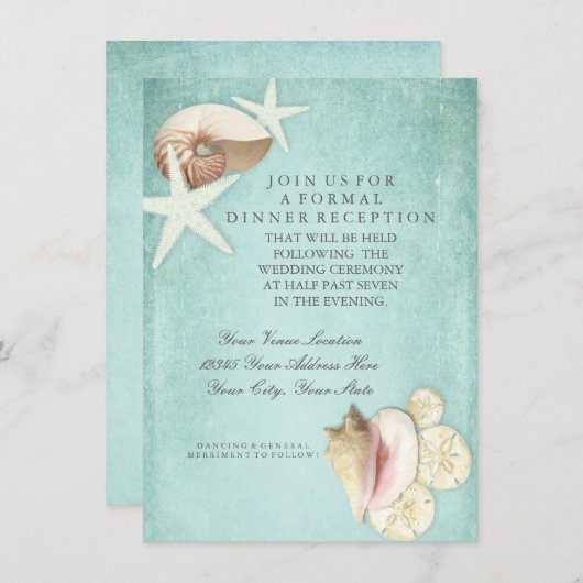 Receptie Beach Seashore Shells Ocean Destination Kaart (Voorkant / Achterkant)
