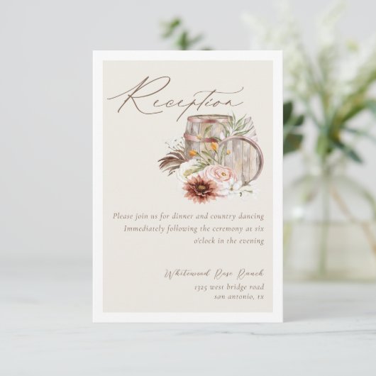 Receptie Bloemen Vaten Western Land Bruiloft Informatiekaartje (Staand voorkant)
