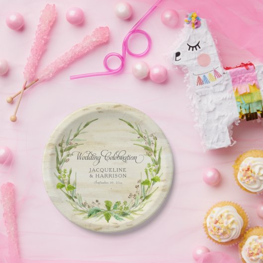 Receptie BOHO krans blad berk hout rustieke Herfst Papieren Bordje (Feest)