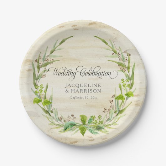 Receptie BOHO krans blad berk hout rustieke Herfst Papieren Bordje (Voorkant)