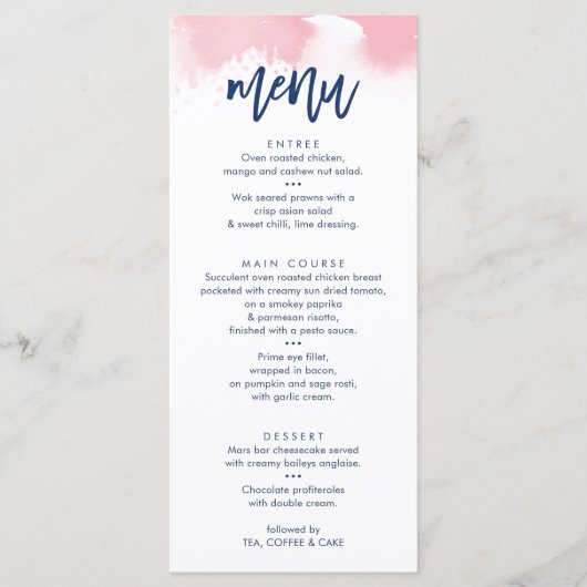 RECEPTIE BRUILOFT MENU schattige marine roze water (Voorkant)