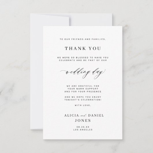 Receptie dank u zwart wit bruiloft plaats kaart (Voorkant)