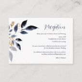 Receptie Details Blauwe Bladeren Met Gouden Huweli Informatiekaartje (Voorkant)