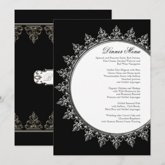 Receptie Diner Menu Klassieke Barok Swirl Circle (Voorkant / Achterkant)