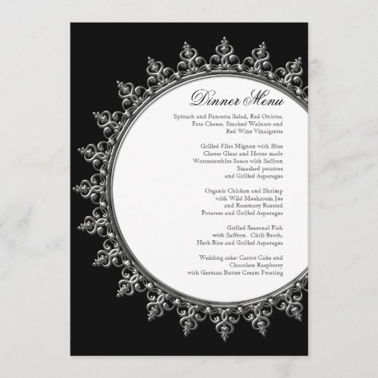 Receptie Diner Menu Klassieke Barok Swirl Circle (Voorkant)