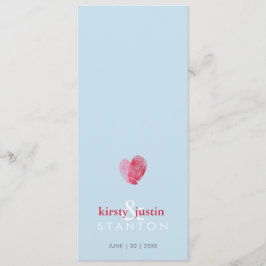 RECEPTIE DINER MENU leuke vingerafdruk hart blauw