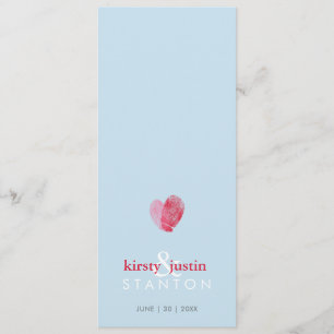 RECEPTIE DINER MENU leuke vingerafdruk hart blauw