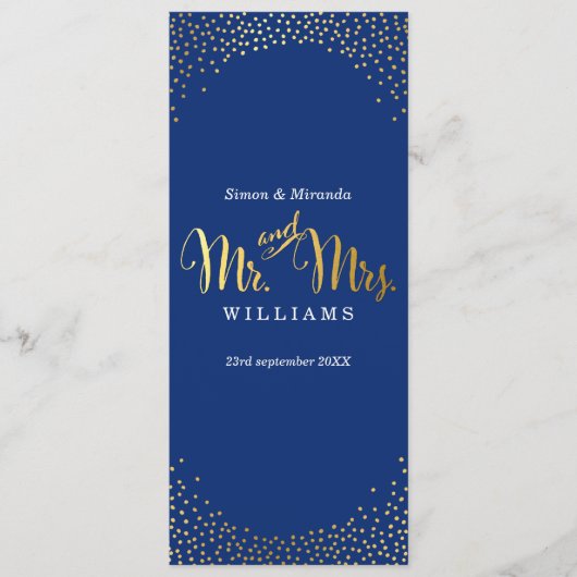 RECEPTIE DINER MENU mini goud confetti marine blau (Voorkant)