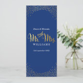 RECEPTIE DINER MENU mini goud confetti marine blau (Staand voorkant)