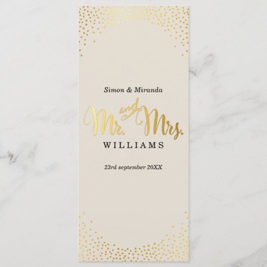 RECEPTIE DINER MENU mini gouden confetti ivoor (Voorkant)
