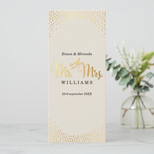 RECEPTIE DINER MENU mini gouden confetti ivoor (Staand voorkant)