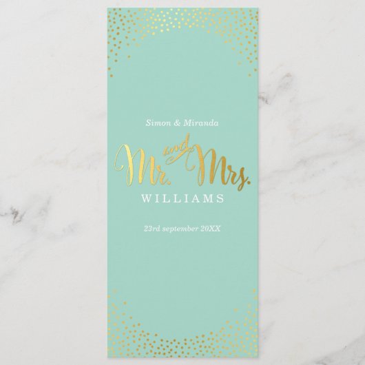 RECEPTIE DINER MENU mini gouden confetti mint (Voorkant)