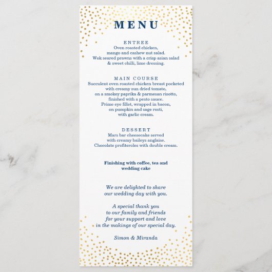 RECEPTIE DINER MENU mini gouden confetti mint (Achterkant)