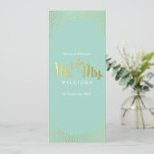 RECEPTIE DINER MENU mini gouden confetti mint (Staand voorkant)