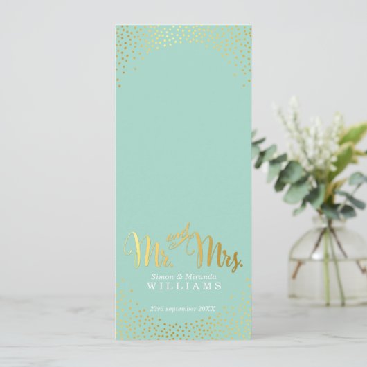 RECEPTIE DINER MENU mini gouden confetti mint (Staand voorkant)