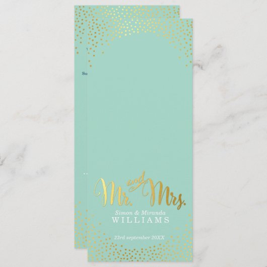 RECEPTIE DINER MENU mini gouden confetti mint (Voorkant / Achterkant)