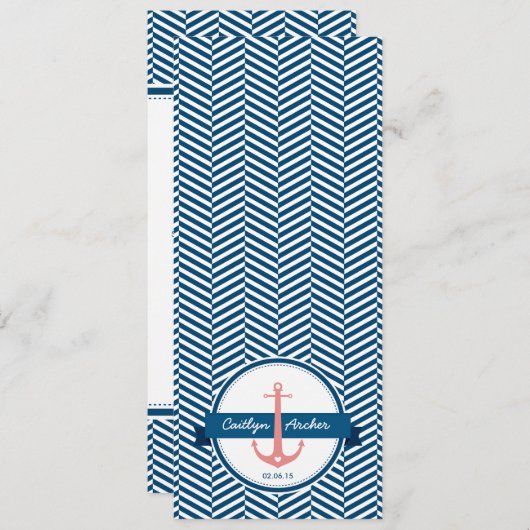RECEPTIE DINER MENU monogram nautisch anker (Voorkant / Achterkant)