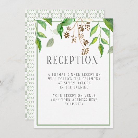 Receptie Eenvoudige Moderne Bladeren Greenery Hexa Kaart (Voorkant / Achterkant)