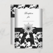 Receptie Kaart Black White Flower Diamond (Voorkant / Achterkant)