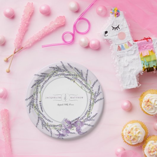 Receptie Krans Franse Lavendel Bloemen Waterverf Papieren Bordje (Feest)