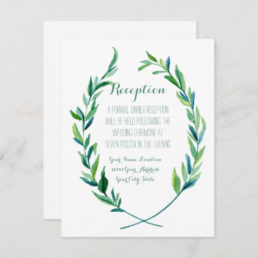 Receptie Laurel krans Modern Eenvoudig Olijfblad Kaart (Voorkant / Achterkant)