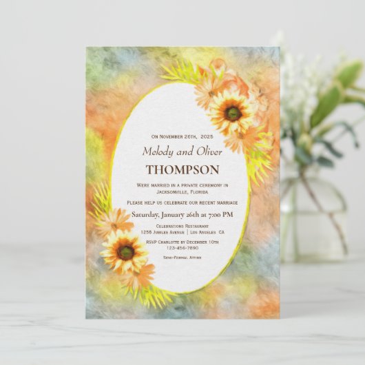 Receptie na de bruiloft Rustieke zonnebloem Kaart (Staand voorkant)