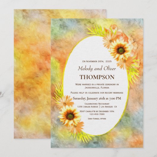 Receptie na de bruiloft Rustieke zonnebloem Kaart (Voorkant / Achterkant)