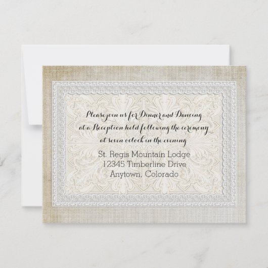 Receptie Rustic Lace w Aged  Linen Kaart (Voorkant)