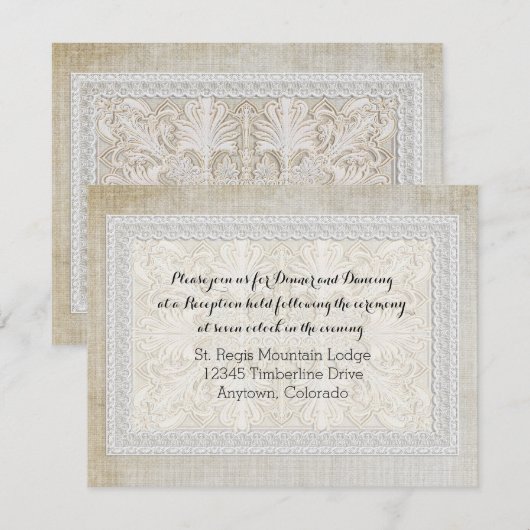 Receptie Rustic Lace w Aged  Linen Kaart (Voorkant / Achterkant)