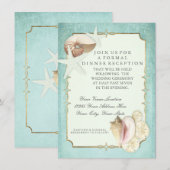 Receptie Strand Seashore Shells Ocean Faux Gold Kaart (Voorkant / Achterkant)