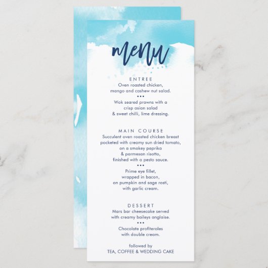 RECEPTIE TROUWMENU stijlvolle aqua waterverf Menu (Voorkant / Achterkant)