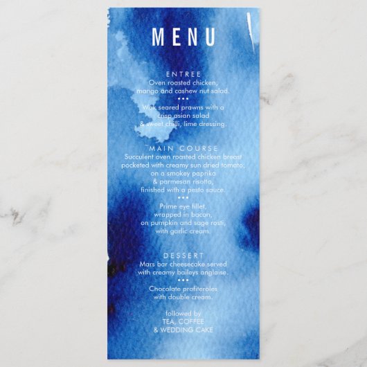 RECEPTIE TROUWMENU waterverf donkermarineblauw Menu (Achterkant)