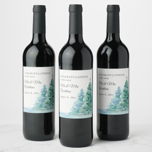 Receptie Viering Zomer Berg Lake Bruiloft Wijn Etiket (Flessen)