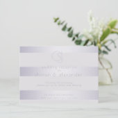 receptie | Violet Silver Shimmer Stripes Monogram Informatiekaartje (Staand voorkant)