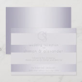 receptie | Violet Silver Shimmer Stripes Monogram Informatiekaartje (Voorkant / Achterkant)