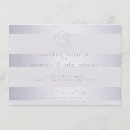 receptie | Violet Silver Shimmer Stripes Monogram Informatiekaartje