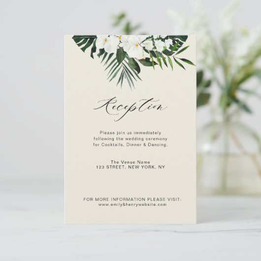 receptie voor tropische grienery - witte florale b informatiekaartje (Staand voorkant)