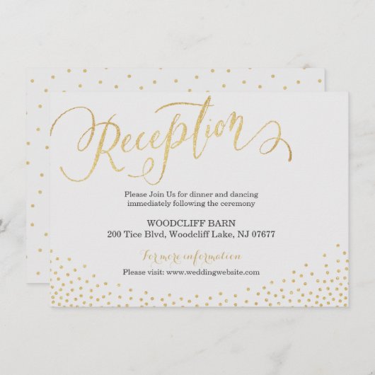 Receptiekaart met bewerkbare gouden glitterschrift informatiekaartje (Voorkant / Achterkant)