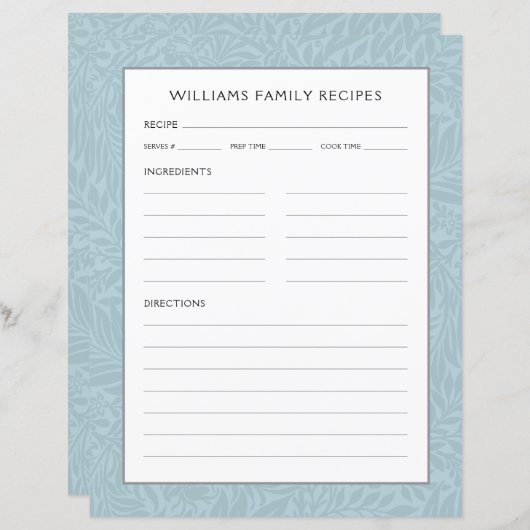 Receptiepagina voor familienaam |  Blauwe Bloem (Voorkant / Achterkant)