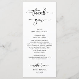 Receptieplaats instelling Dank u, zwarte lettertyp Programmakaart