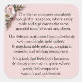 Reception Ceremony - Pink Roses & Doves Vierkante Sticker (Voorkant)