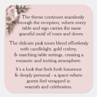 Reception Ceremony - Pink Roses & Doves Vierkante Sticker