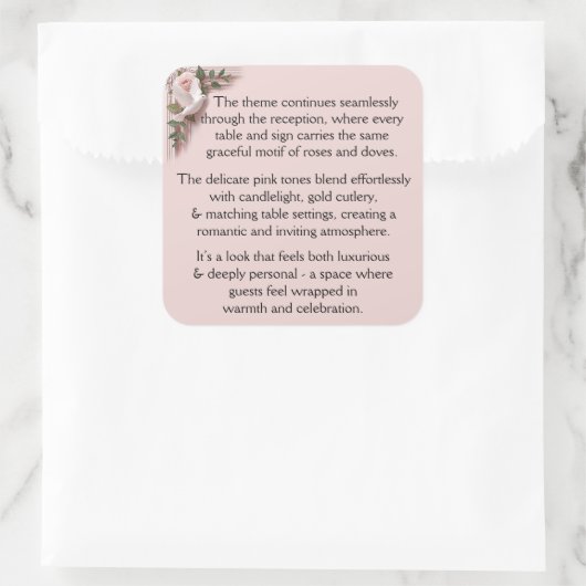 Reception Ceremony - Pink Roses & Doves Vierkante Sticker (Tas)